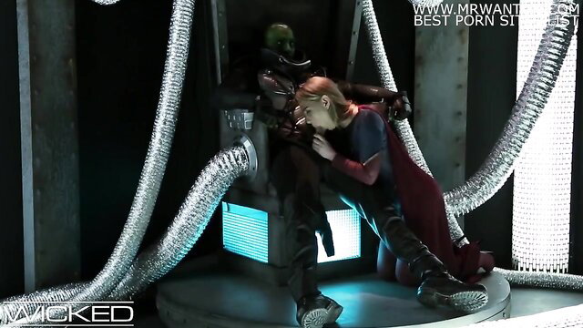 Supergirl seduces Brainiac on throne in Wicked Parodies anal parody
