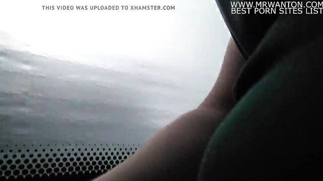 Solo French amateur caresses pussy in public car thru foggy window