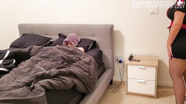 Big ass sexy nurse in lingerie stands over sleeping patient