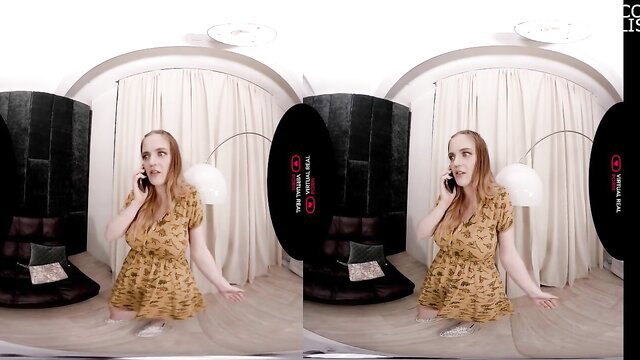 Carly Rae Summers in sexy yellow dress on phone call, VirtualRealPorn