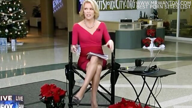 Blonde bombshell Megyn Kelly in sexy red dress flashing pussy upskirt