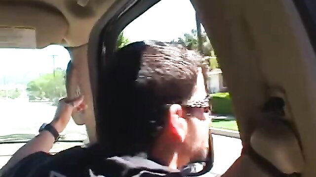 Eva Angelina in car POV profile view sunglasses