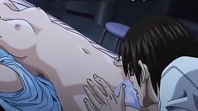 Anime hentai girl nude on bed with guy groping her tits in hot scene