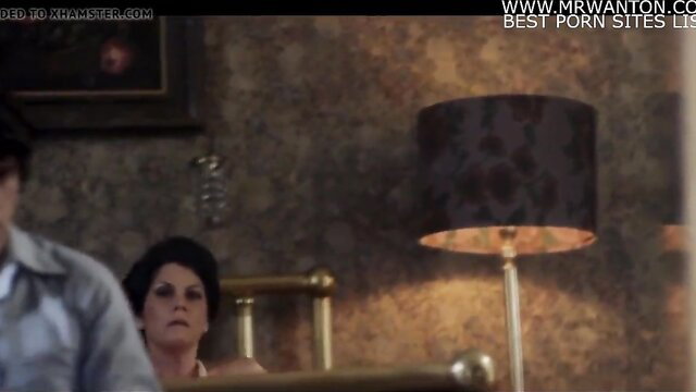 Hot brunette MILF mom with son in taboo bedroom scene