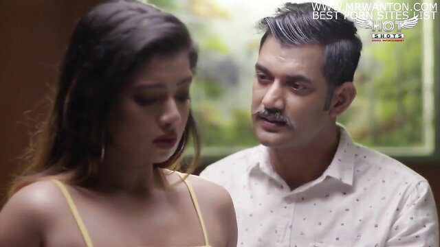 Indian teen girl in yellow top with older man in intimate scene