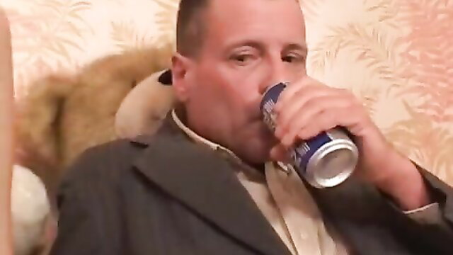 Haley Paige with teddy bear drinking beer in suit, Don't Tell 4