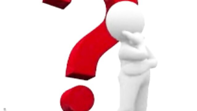 Confused white stick figure pondering red question mark, mystery adult tease