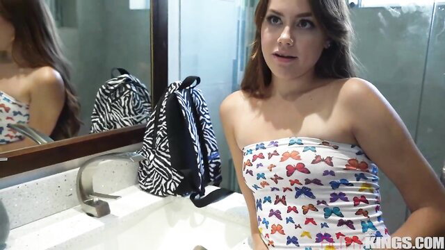 Filthy Rich in butterfly tube top, hot babe ready for older cock taboo fuck