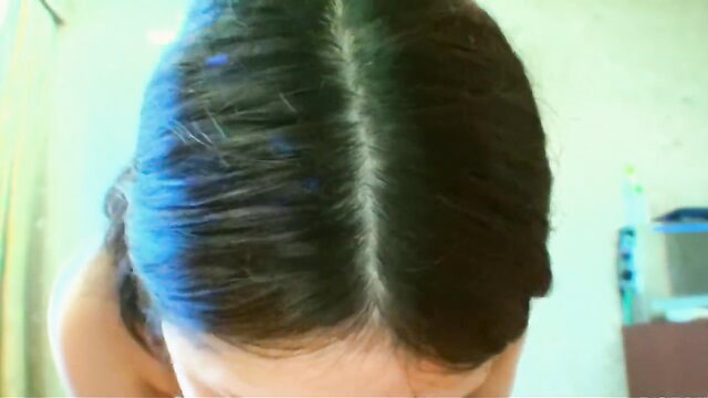 Beautiful Japanese teen girlfriend closeup blowjob in shower