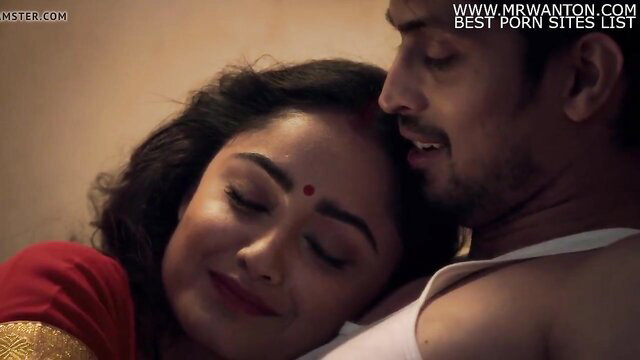 Indian couple cuddling intimately in saree, hot desi web series foreplay