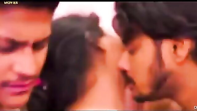 Indian sales girl steamy close-up kiss with man in hot web series