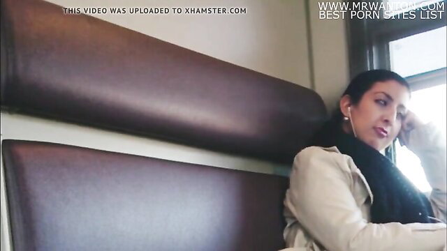 Smiling Indian woman on London metro notices bulge tease