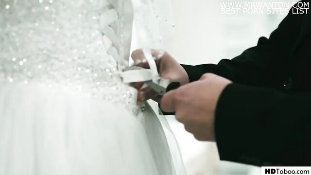 Groom cuts bride's wedding dress for payback anal after wedding
