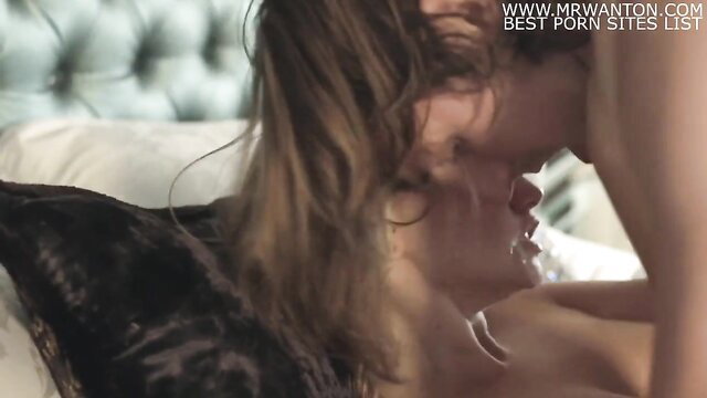 Lily Ivy gorgeous brunette passionately kissing lover closeup