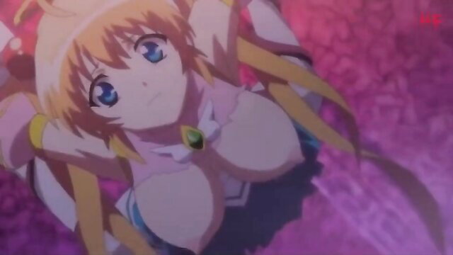 Hot blonde anime hentai teen with huge tits in skimpy outfit