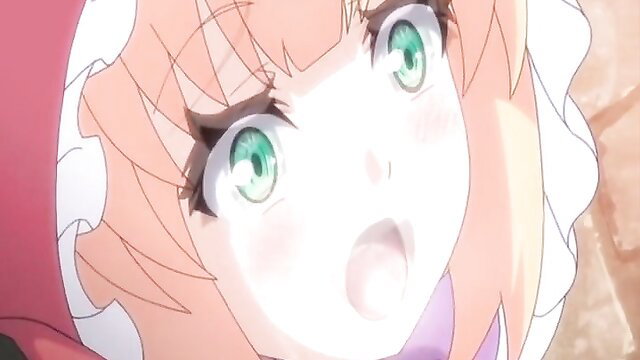 Cute anime girl with green eyes in hentai Onigokko closeup