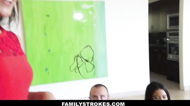 Latina stepsis in red top fucked near mom, FamilyStrokes teen sex
