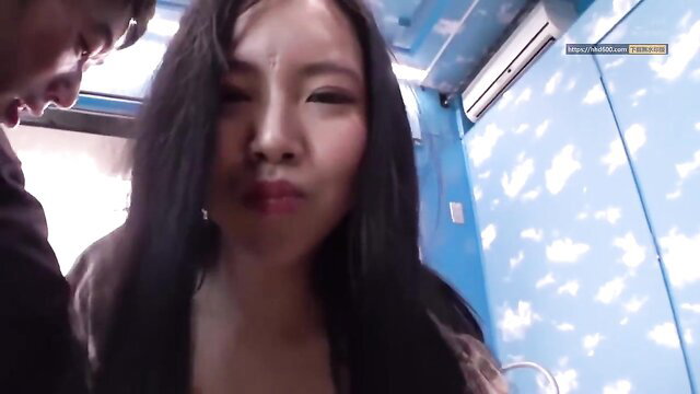 Asian JAV beauty in swimsuit pouting closeup, midsummer virgin tease