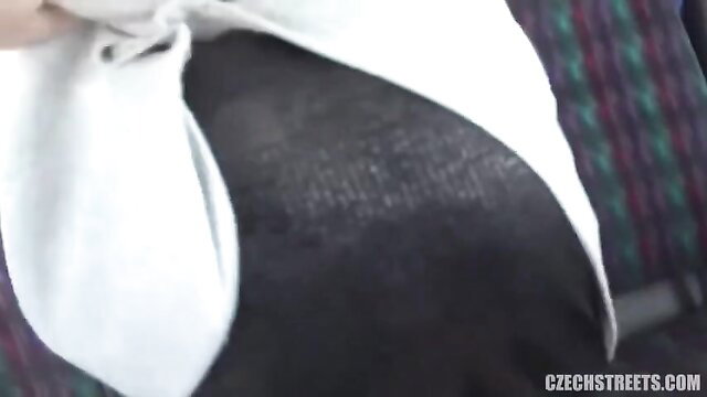 Luxurious MILF skirt up, fucked doggy on public bus Czech Streets E139