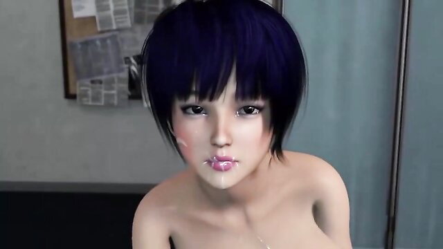 Censored 3D hentai preggo with big tits, cum on face closeup