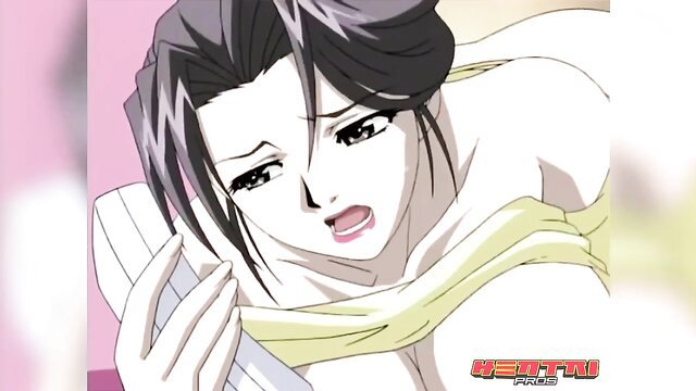 Anime stepmom with black hair in yellow dress, taboo hentai sex