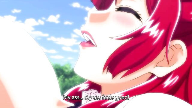 Redhead hentai girl moaning in ecstasy, ass feels good closeup