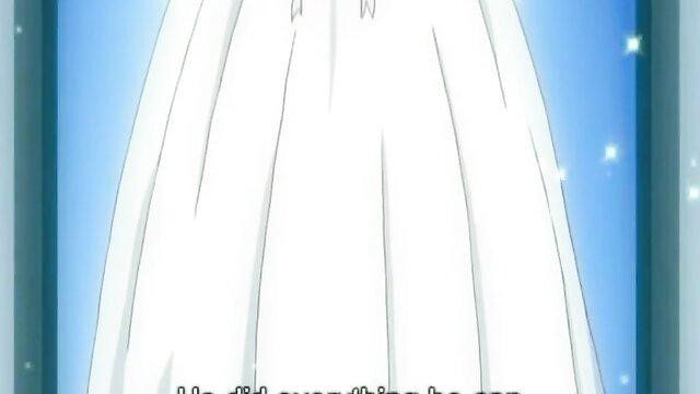 Anime hentai bride in white wedding dress with sparkles, horny man sex