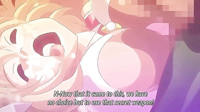 Blonde anime hentai girl ahegao face with massive tits in JAV scene