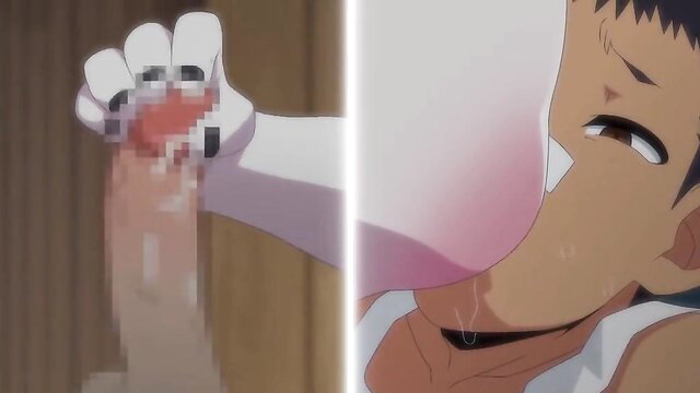 Kemonokko Tsuushin hentai girl with cat paws gropes boy's face and crotch