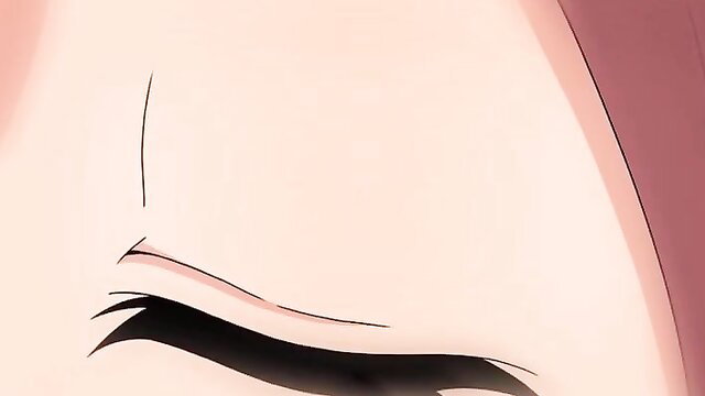 Closeup of cute anime girl's blushing face with furrowed brows in hentai