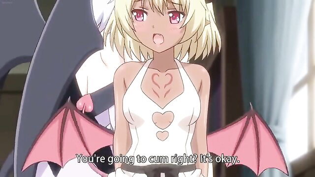 Blonde busty hentai succubus girl with wings says 'You're going to cum right? It's okay'