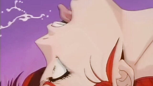 Anime hentai girl with red hair elf ears licks cum closeup