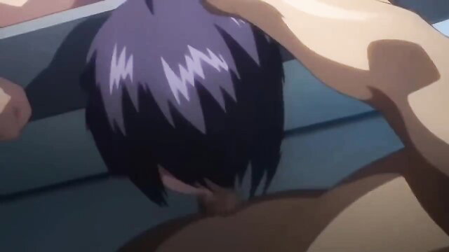 Purple-haired anime hentai girl bent over in Kangoku Senkan 2