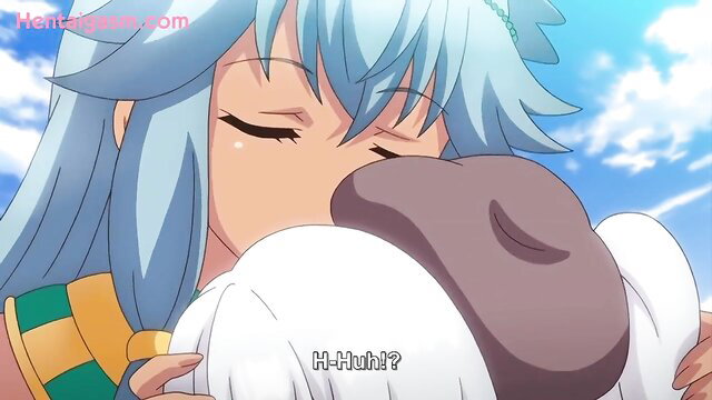 Blue-haired hentai girl Colette kisses huge cock close-up in Renseijutsushi