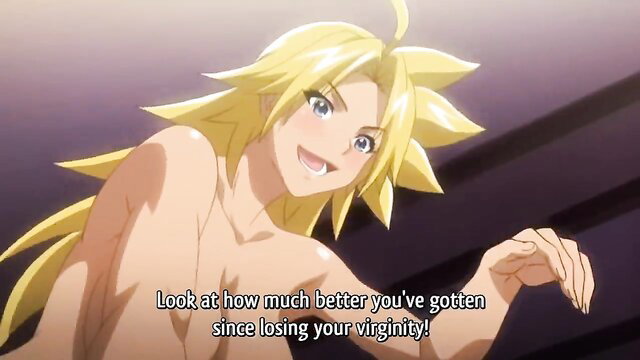 Blonde anime futa smiles naked after losing virginity big tits hentai