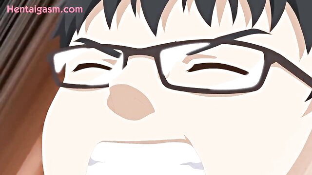 Man in glasses experiencing intense pleasure