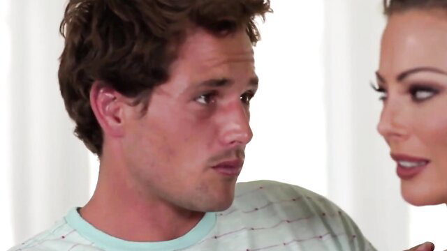 Isabelle Deltore closeup with handsome guy in Nuru Surprise Stepmom