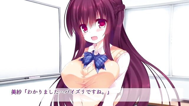 Busty Japanese schoolgirl with huge tits in uniform smiling seductively