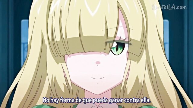 Blonde anime hentai girl with bangs, green eyes smirking close-up, HLA KnightofErin 4