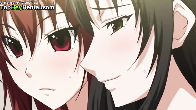 Two busty hentai teens with massive tits close-up blushing faces