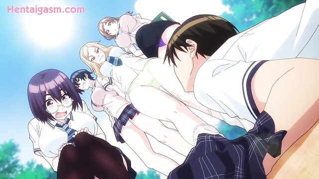 Hentai girls in school uniforms upskirts tease guy in Modaete Yo Adam-Kun