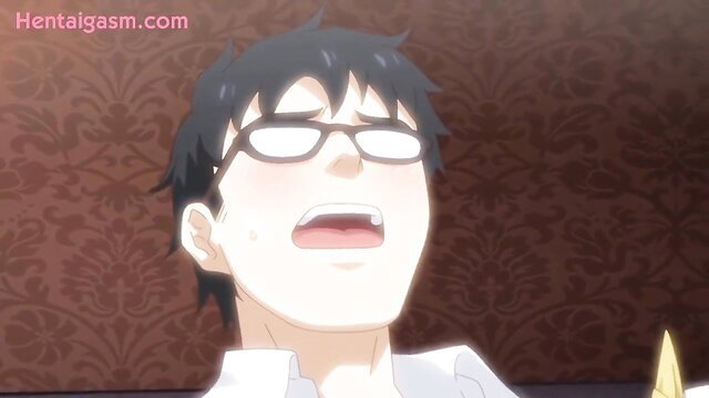 Glasses-wearing anime guy in white shirt with open mouth in hentai Enjo Kouhai 8