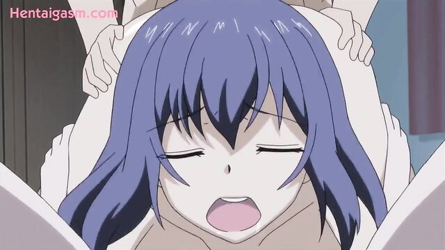 Purple-haired hentai girl in facesitting POV, uncensored anime orgasm