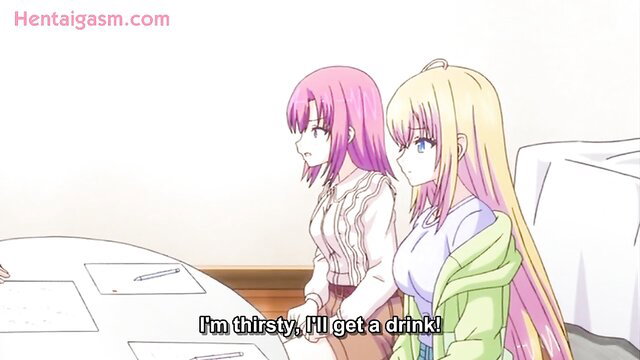 Thirsty anime girls in school uniforms heading for drink, hentai 2024