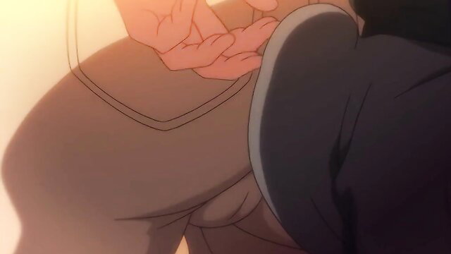 Hentai girl groped from behind in pants, hand on crotch, anime sexfriend scene