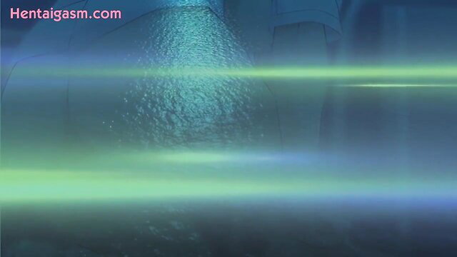 Hentai girl in shower with glowing green lights, wet skin tease