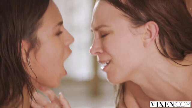 Autumn Falls & busty babe wet faces close-up oil tease VIXEN