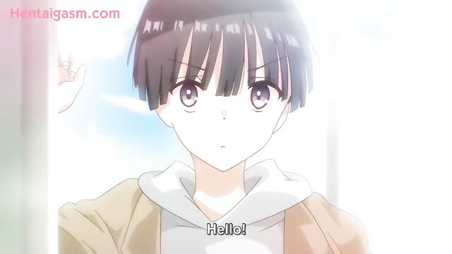 Cute black-haired anime girl waving hello in hentai Bonyuu-Chan Wa Dashitai