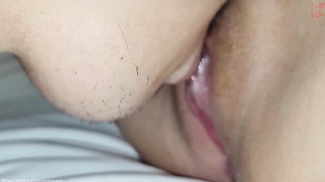 Closeup of shaved Japanese pussy with tongue licking in cosplay