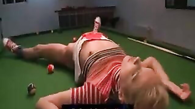 Cute blonde babe horny on pool table in panties part 2